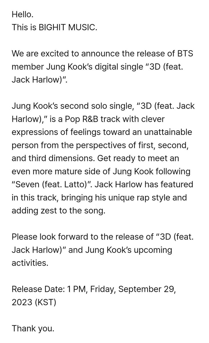 3D Jungkook Single ft. Jack Harlow is coming