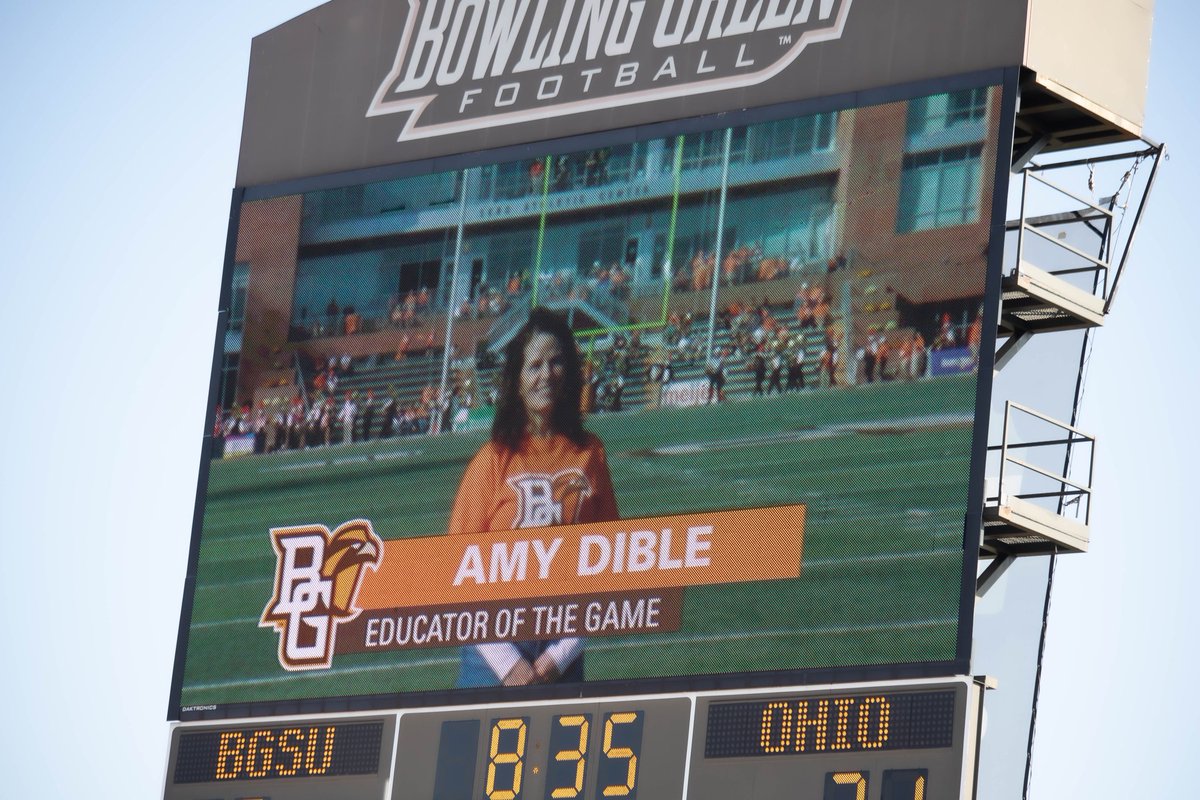 BGMS English language arts teacher Amy Dible recognized at BGSU Football as Educator of the Game 🏈🏟️✏️ <a href="/ERadabaughBGCS/">Eric Radabaugh</a> <a href="/AmyDible/">Amy Dible</a>