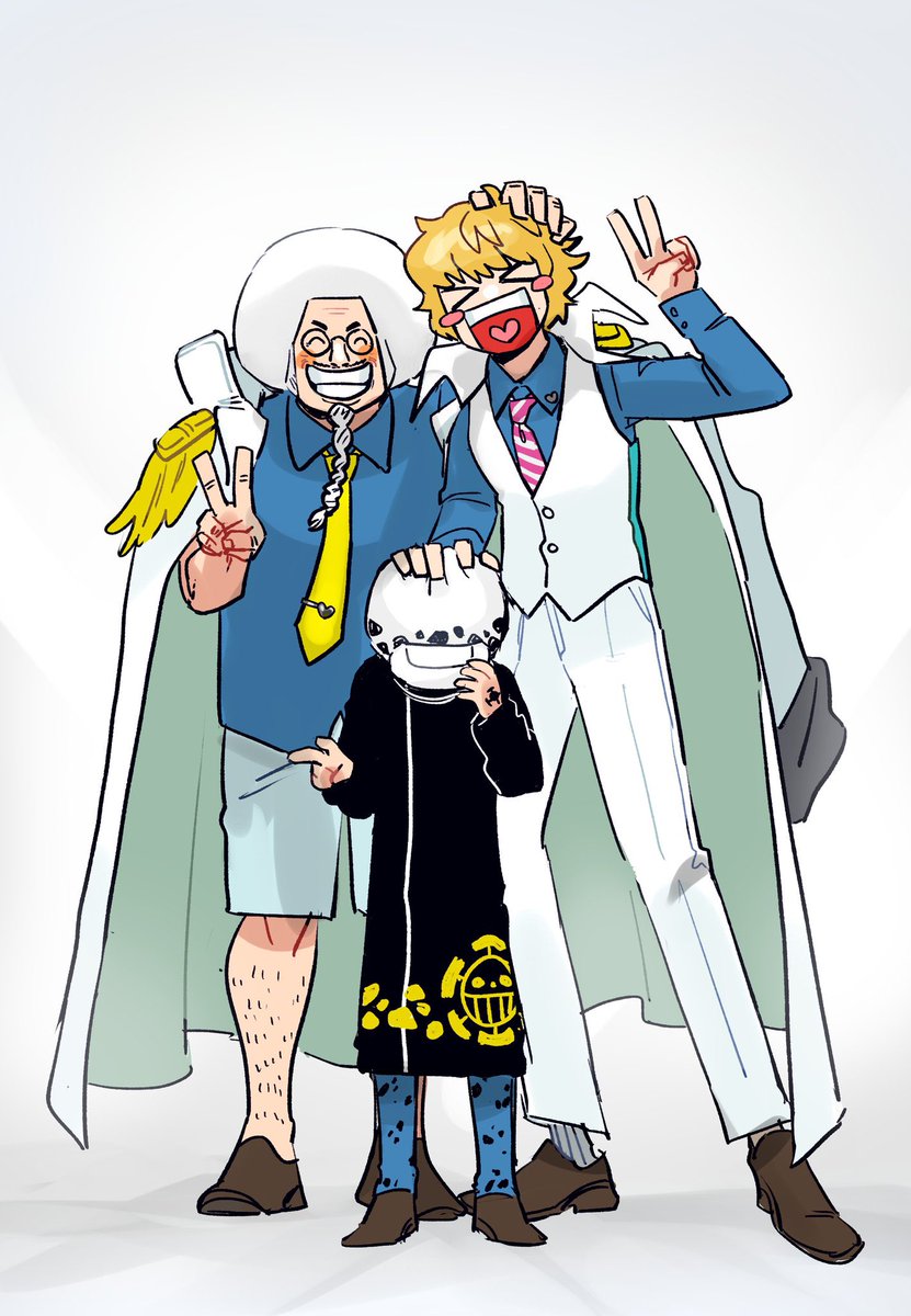 trafalgar law multiple boys necktie v blonde hair yellow necktie male focus facial hair  illustration images