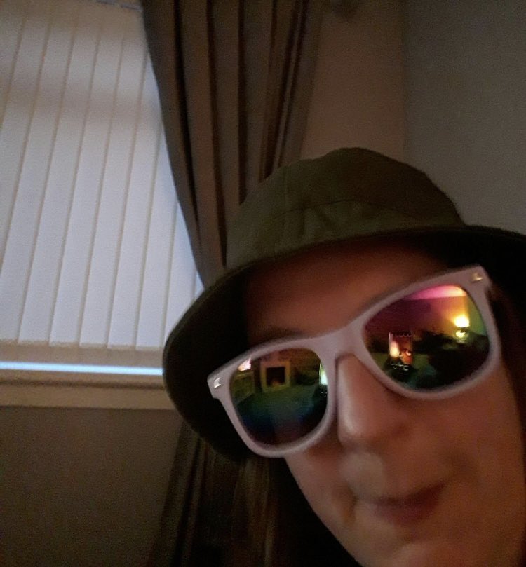 Albatwinma's tweet photo. Made it to Rocky Horror, 25 years since 1st one I saw in Abz - sneaky appearance of Love Island perty sunglasses from Gillian’s hoose 🤣Narrator = Mrs Lamb from Motherland (@JackieClune )which impressed one of the teenagers I abandoned at home #DestructoTwin no.1! @rockyhorroruk https://t.co/reLtkBF7Lp