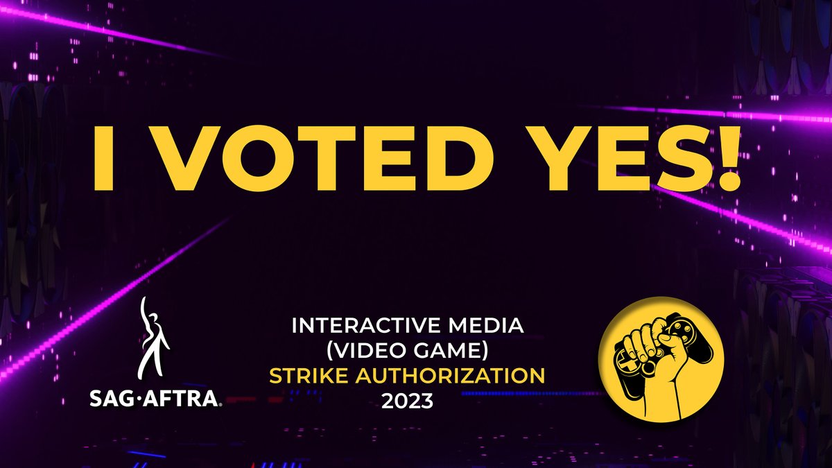 Eligible #SagAftraMembers, vote YES for Interactive Media (Video Game) strike authorization and wear this badge with HONOR! 🔰

Tag your gaming buddies 👇 and make sure they VOTE YES by Monday, 9/25: sagaftra.org/videogames2023 🚀 #LevelUpMyContract
