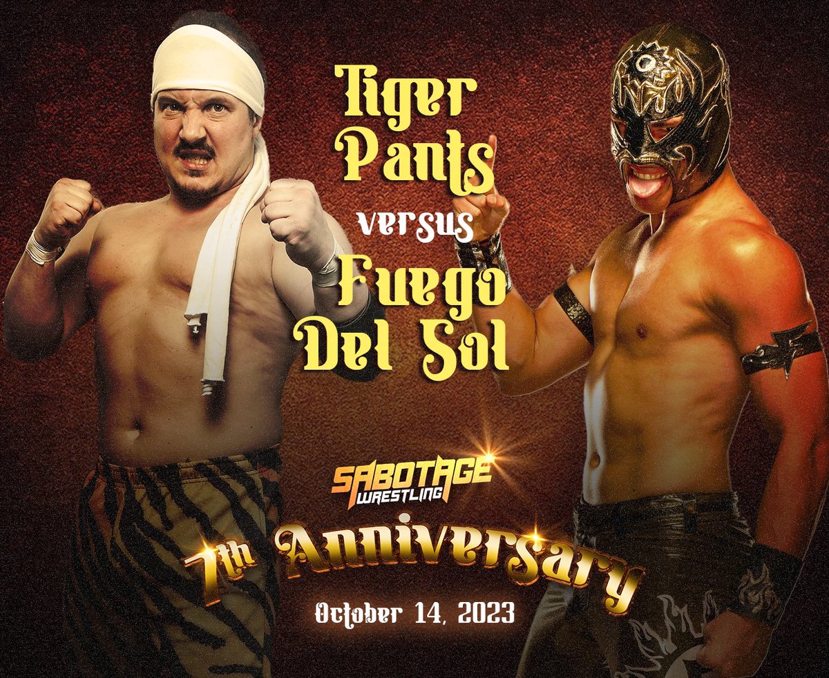 Tiger Pants goes one on one with Fuego Del Sol at our 7 Year Anniversary show on October 14 in Buda, Texas at <a href="/pinballzkingdom/">Pinballz Kingdom</a>!

🎟️: tinyurl.com/SABTIX