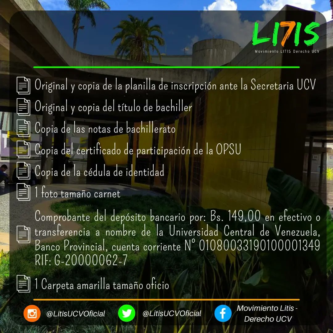 LitisUCVOficial's tweet photo. ¡Atención futuro estudiante de Derecho!
#DerechoUCV #SIMADI #OPSU #NUEVOINGRESO #UCV https://t.co/wUdxtFOapc