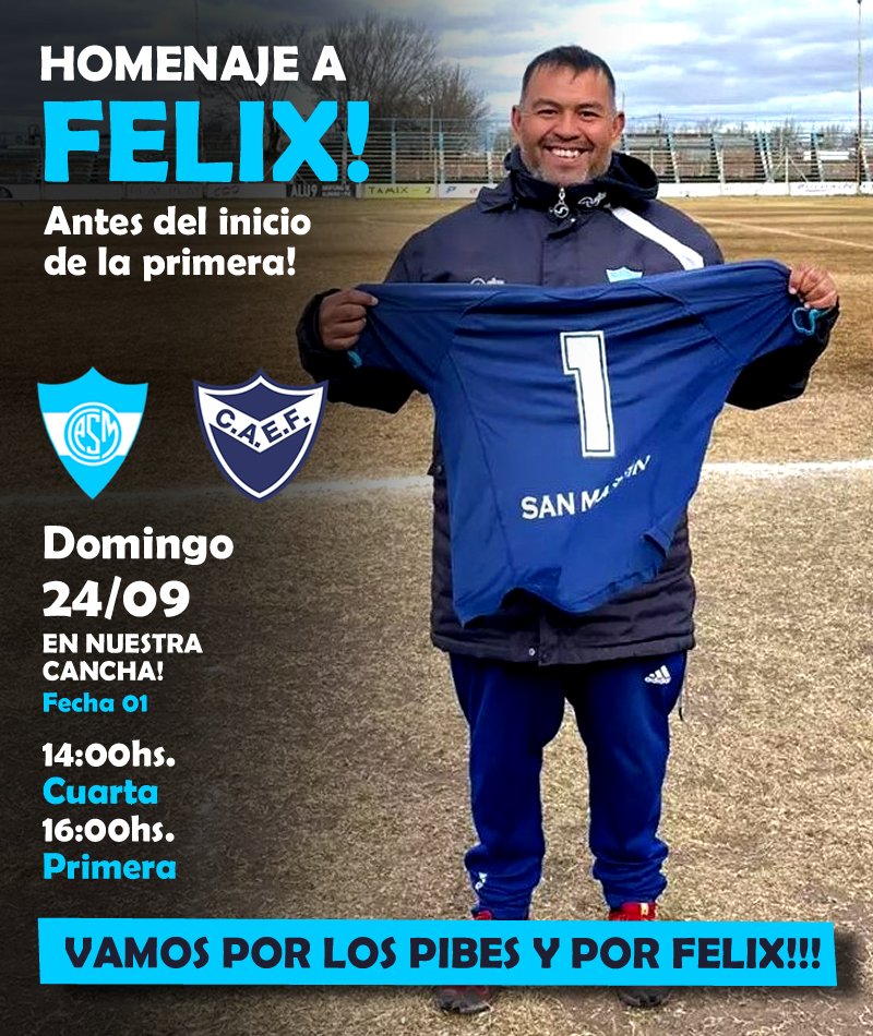 ClubASanMartin's tweet photo. ⚽ #Fútbol
😢  Vamos con Felix, vamos con los pibes!!!

🕕 Domingo 24 de SEPTIEMBRE frente al Club Atlético El Fortín en nuestra cancha!!!
4️⃣ 14:00 hs.
1️⃣ 16:00 hs.

💪🏼 Te esperamos!!! #ClubAtléticoSanMartín https://t.co/TCDxSa6eIL
