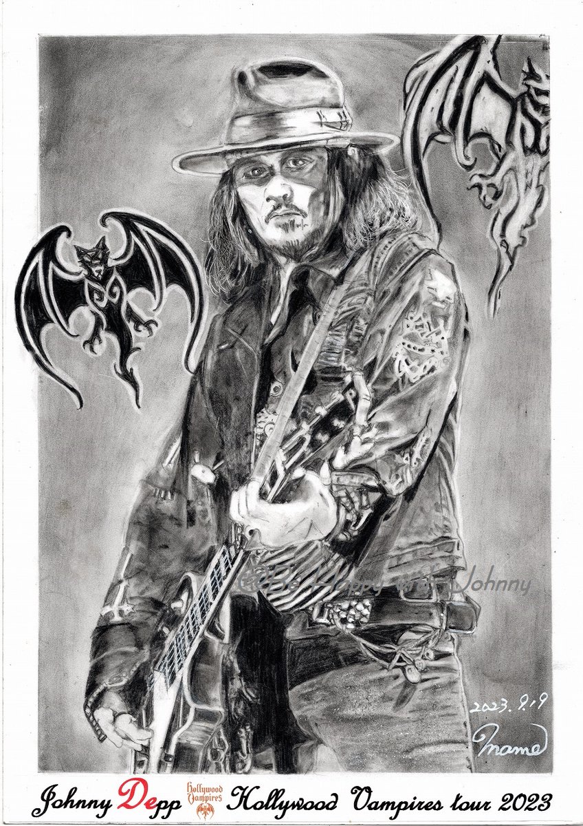 mamemomma's tweet photo. Johnny playing guitar is the most wonderful🎸♪♪😍
I drew this in pencil.
📌pinned to profile
プロフィールに固定しました。
@JohnnyDeppNFT
#hollywoodvampires
#hollywoodvampires2023tour
#johnnydepp 
#ジョニー・デップ
#鉛筆画
#pencilart
#drowing
@WeRJohnny1 https://t.co/xV7ZU1IR3k