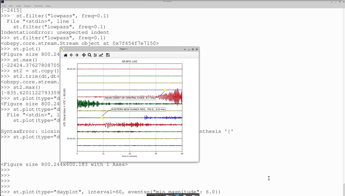 On Day-017 of #100DaysOfCode. I used Obspy again and was able to pick day-long seismic recordings and amplify them by filtering and was finally able to isolate background noise from actual events