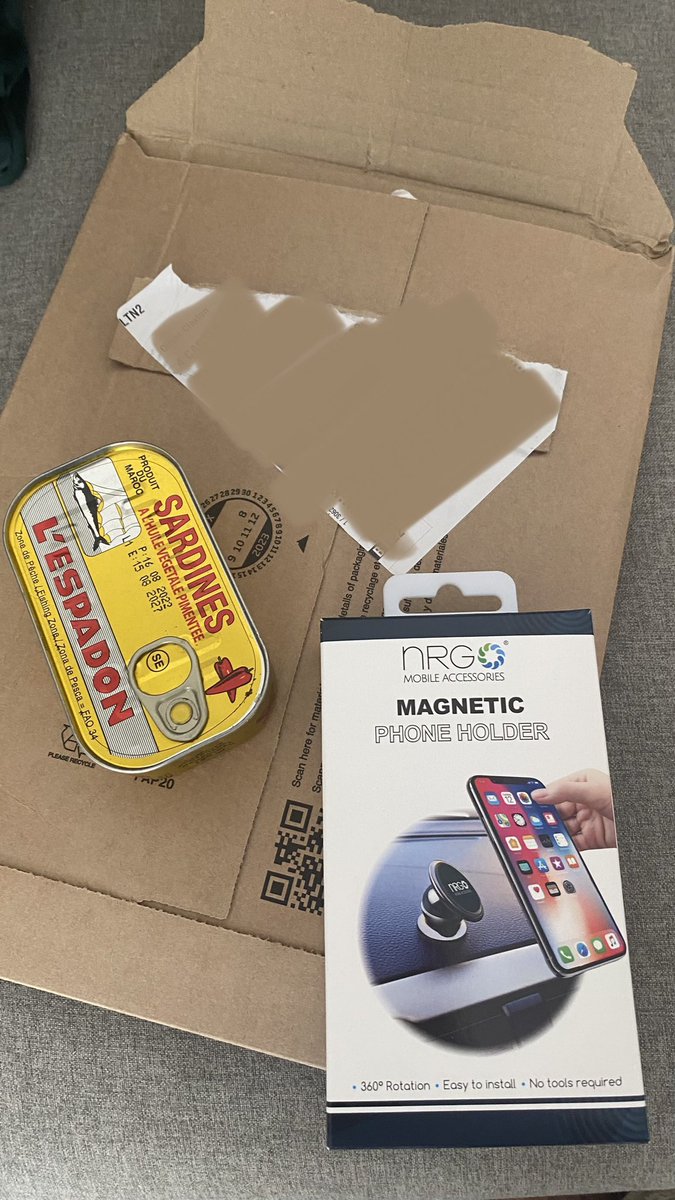 OliverClaxton's tweet photo. Today I was supposed to receive my new @Apple iPhone 15…

@AmazonUK order turns up. One-time code given to the delivery man. I open my package to only find this…. whoever has stolen / conned / defrauded me here - they’ve struck a nerve because I really HATE sardines 😭 https://t.co/VsiZiX5aAE
