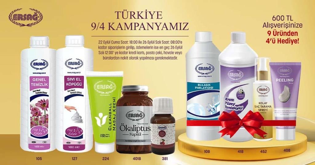 Ersağ’dan 600 tl alışverişe tam 1.103 TL değerinde ürün hediye