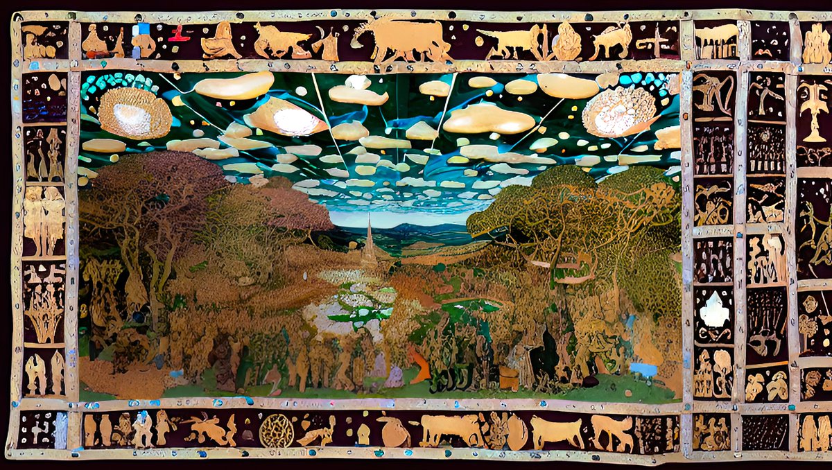 xalieri's tweet photo. Tapestries from neighboring kingdoms. 1 of 3
#HistoricalTextiles #Embroiderama #LooseThreads #Tapestries #WeirdArt #PsychologicalLandscape #ImSureItMustMeanSomething
#DarkArts #DigitalArt #AIAssistedArt #AIArt #WomboDream #StableDiffusion https://t.co/1kV8sgSjBD