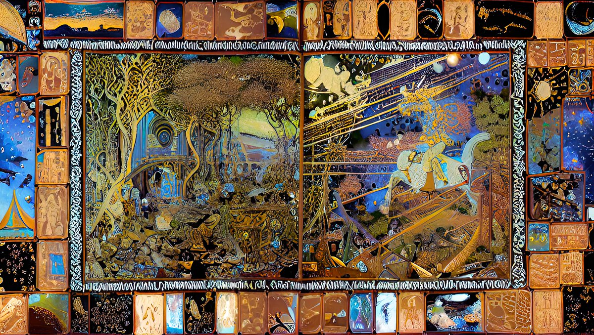 xalieri's tweet photo. Tapestries from neighboring kingdoms. 2 of 3
#HistoricalTextiles #Embroiderama #LooseThreads #Tapestries #WeirdArt #PsychologicalLandscape #ImSureItMustMeanSomething
#DarkArts #DigitalArt #AIAssistedArt #AIArt #WomboDream #StableDiffusion https://t.co/bQyyDeaCRq