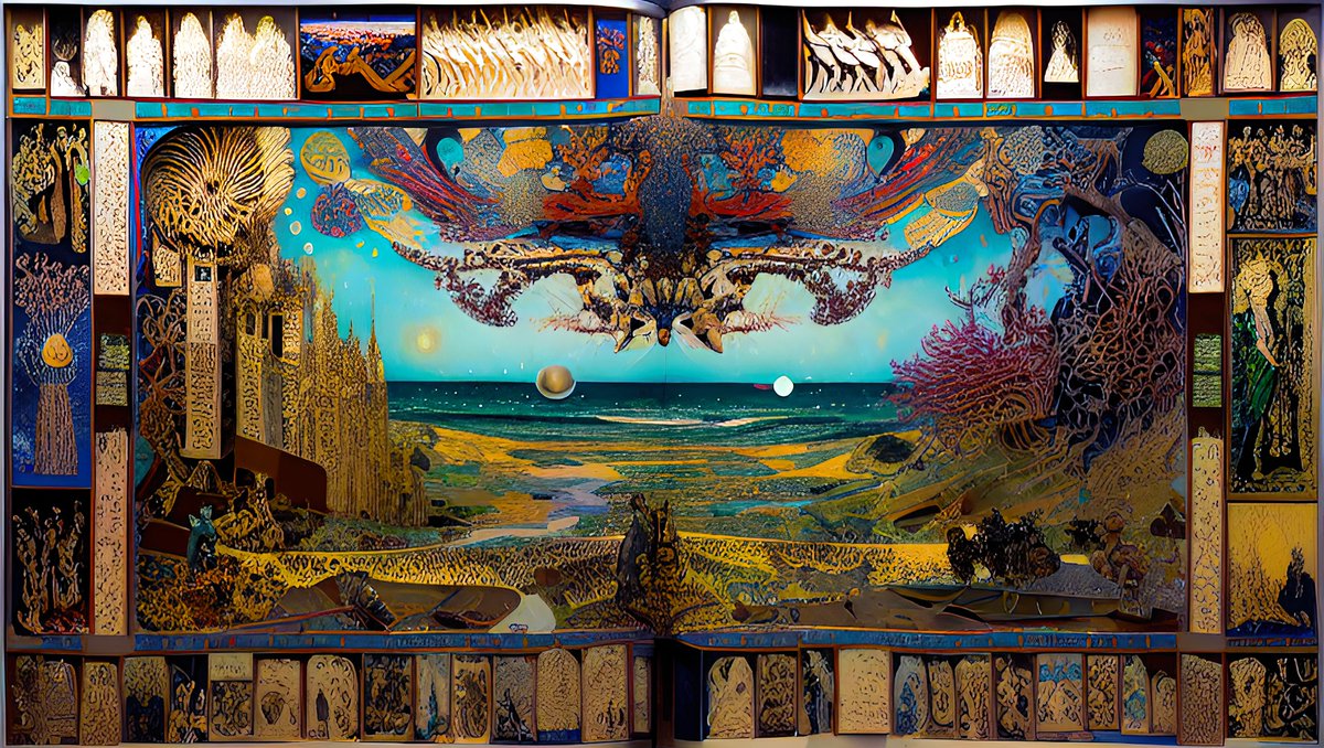 xalieri's tweet photo. Tapestries from neighboring kingdoms. 3 of 3
#HistoricalTextiles #Embroiderama #LooseThreads #Tapestries #WeirdArt #PsychologicalLandscape #ImSureItMustMeanSomething
#DarkArts #DigitalArt #AIAssistedArt #AIArt #WomboDream #StableDiffusion https://t.co/WuqfzlFdMl