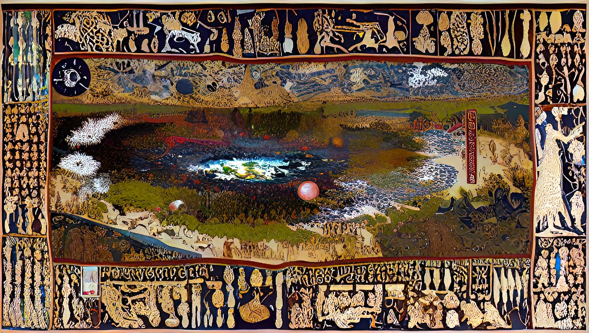 xalieri's tweet photo. Tapestries from neighboring kingdoms. 3 of 3
#HistoricalTextiles #Embroiderama #LooseThreads #Tapestries #WeirdArt #PsychologicalLandscape #ImSureItMustMeanSomething
#DarkArts #DigitalArt #AIAssistedArt #AIArt #WomboDream #StableDiffusion https://t.co/WuqfzlFdMl