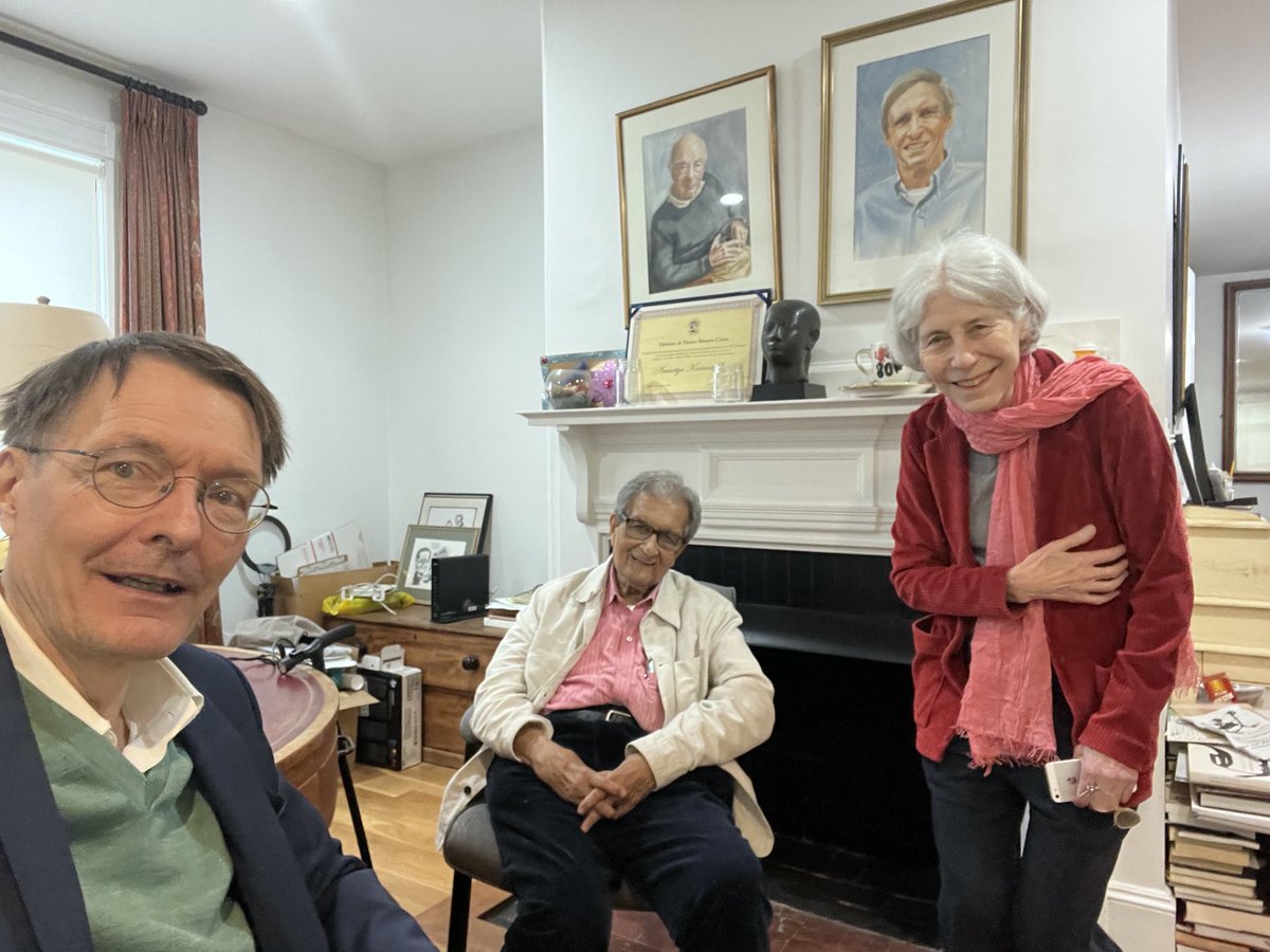 Wunderbares Treffen bei meinem Doktorvater Amartya Sen und seiner Frau Emma Rothschild. Amartya, Nobelpreis für Ökonomie 1998, unterrichtet mit 89 J noch immer in Harvard. Sein ganzes Leben hat er dem Thema soziale Gerechtigkeit gewidmet. Ein Vorbild für mich bis heute.