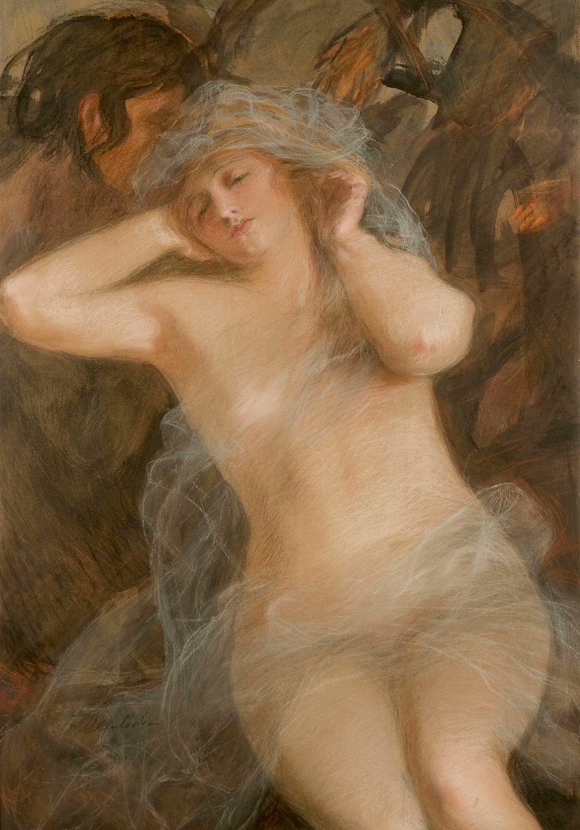 polmastersofart's tweet photo. Teodor Axentowicz - Nimfa i satyr (Jesień?) | Faun i Rusałka (pastel na papierze, 98 x 68,5 cm), po 1900, Muzeum Narodowe w Krakowie. #PolishMastersofArt #PolishArt #PolskaSztuka #TeodorAxentowicz #Jesien #Autumn https://t.co/dJEHSgWehH