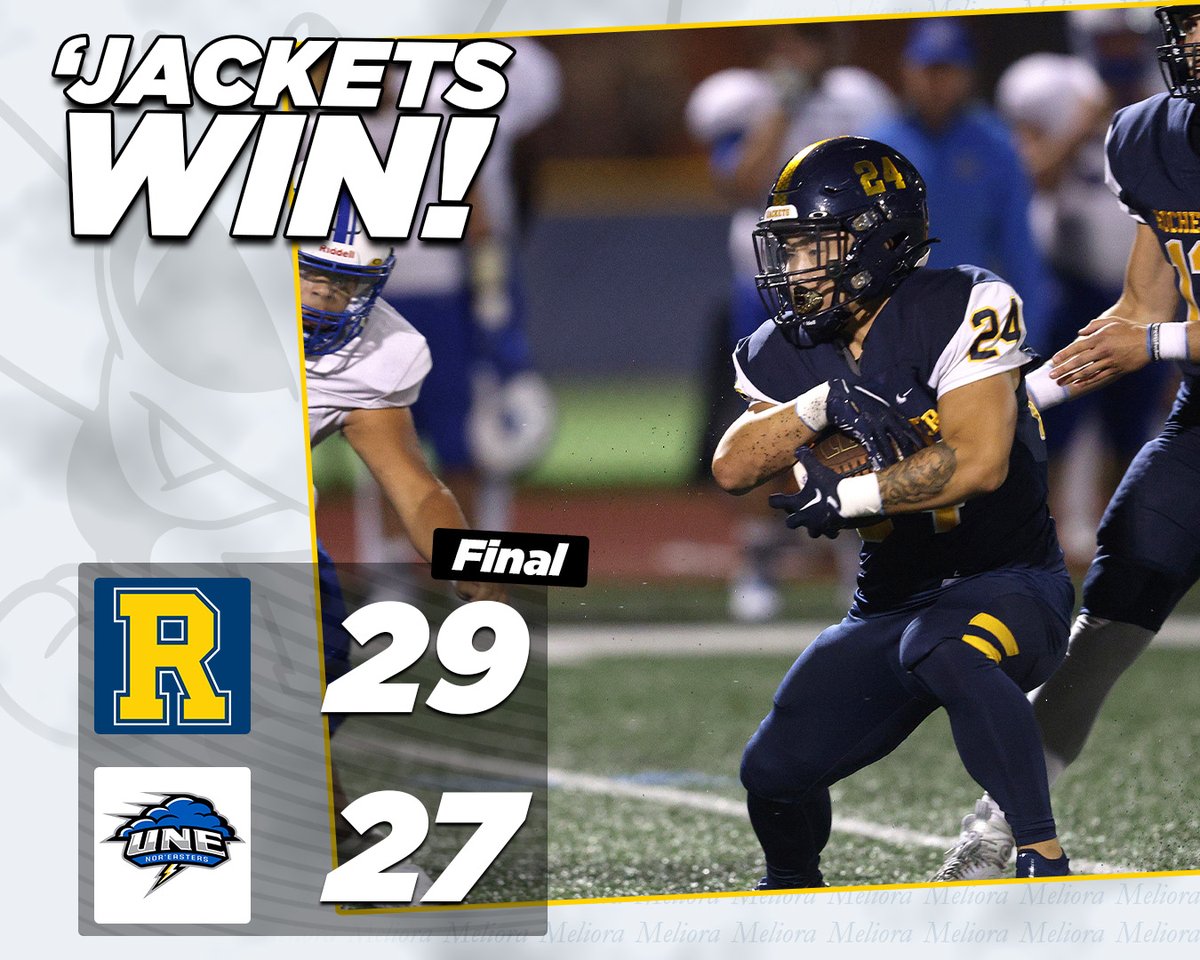 Rochester Athletics (@uofrathletics) on Twitter photo 'JACKETS WIN!! <a href="/UofRFootball/">Rochester Football</a> edges UNE 29-27 in double-overtime!!! Ryan Rose tosses for three scores, to Zheng, Johnson and A. Papantonis, while D. Papantonis finishes with 99 yards and a score on the ground! UR improves to 3-1 on the season! #GoJackets #d3fb 'JACKETS WIN!! <a href="/UofRFootball/">Rochester Football</a> edges UNE 29-27 in double-overtime!!! Ryan Rose tosses for three scores, to Zheng, Johnson and A. Papantonis, while D. Papantonis finishes with 99 yards and a score on the ground! UR improves to 3-1 on the season! #GoJackets #d3fb