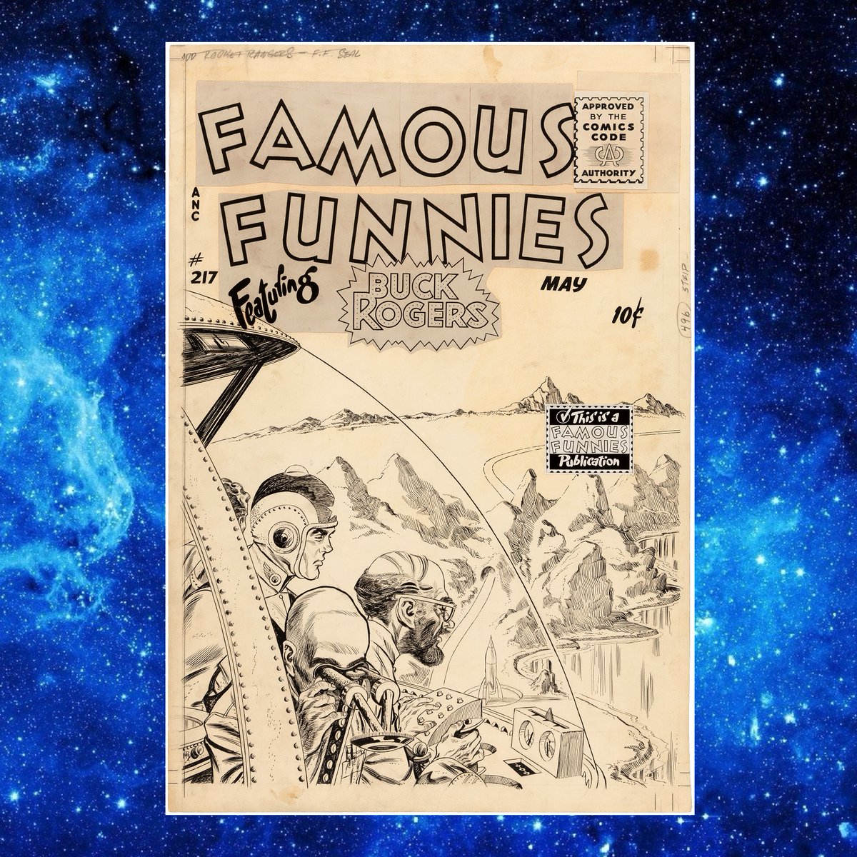 SOLD FOR $26,710! #ComicArtFans! Did you see what this #coverart for #FamousFunnies #217 sold for at @HakesAuctions? Illustrated by #MikeRoy, this was the last issue to feature a #BuckRogers cover. Contact Hake's to sell your #comicart! 🚀🎨🚀 #comicbooks #comics #collector