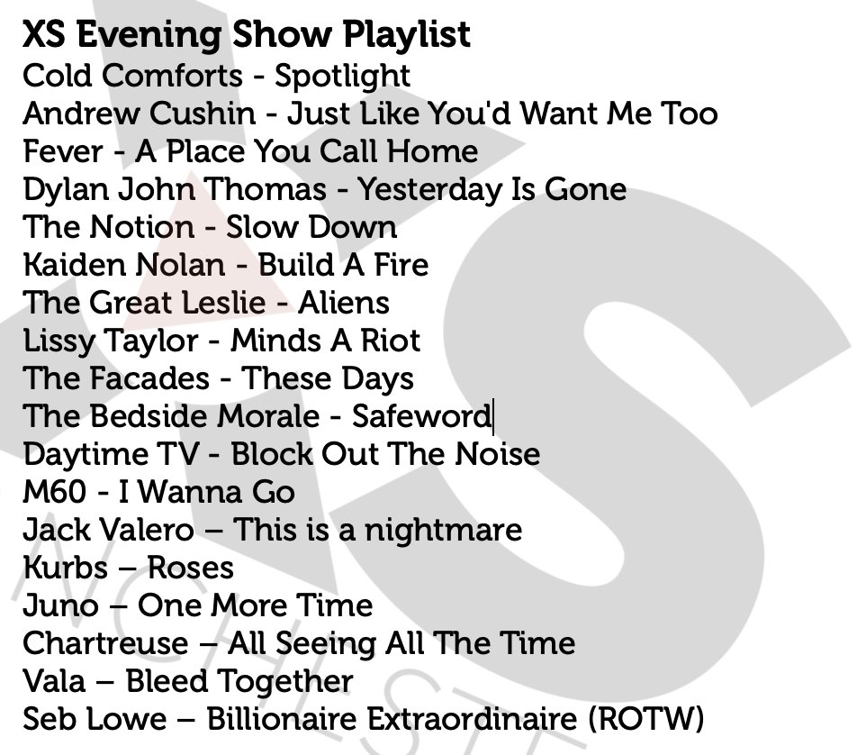 Jim Salveson (@mr_jimbob) on Twitter photo Gearing up for tomoz <a href="/XSManchester/">XS Manchester - 106.1 FM, DAB+ & App</a> Evening Show... got my headphones packed, a snack and a whole loads of new music...
New adds for <a href="/JackValeroMusic/">Jack Valero</a> <a href="/thekurbsband/">kurbsband</a> @junobanduk <a href="/chartreuse_band/">Chartreuse</a> and <a href="/VALAmanchester/">vala</a>.
+ the awesome <a href="/Seb_lowe_music/">Seb Lowe</a> grabs the Record of the Week spot! Gearing up for tomoz <a href="/XSManchester/">XS Manchester - 106.1 FM, DAB+ & App</a> Evening Show... got my headphones packed, a snack and a whole loads of new music...
New adds for <a href="/JackValeroMusic/">Jack Valero</a> <a href="/thekurbsband/">kurbsband</a> @junobanduk <a href="/chartreuse_band/">Chartreuse</a> and <a href="/VALAmanchester/">vala</a>.
+ the awesome <a href="/Seb_lowe_music/">Seb Lowe</a> grabs the Record of the Week spot!