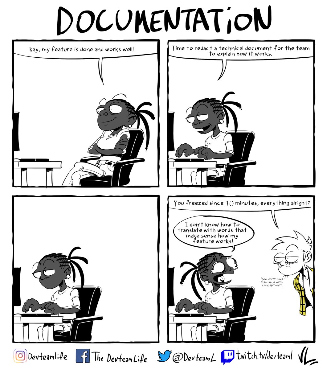 DevteamL's tweet photo. Words, my biggest enemy.
#gamedev #gamedevjobs #comics #devteam #videogamestudios #documents https://t.co/om8eNKHPAR