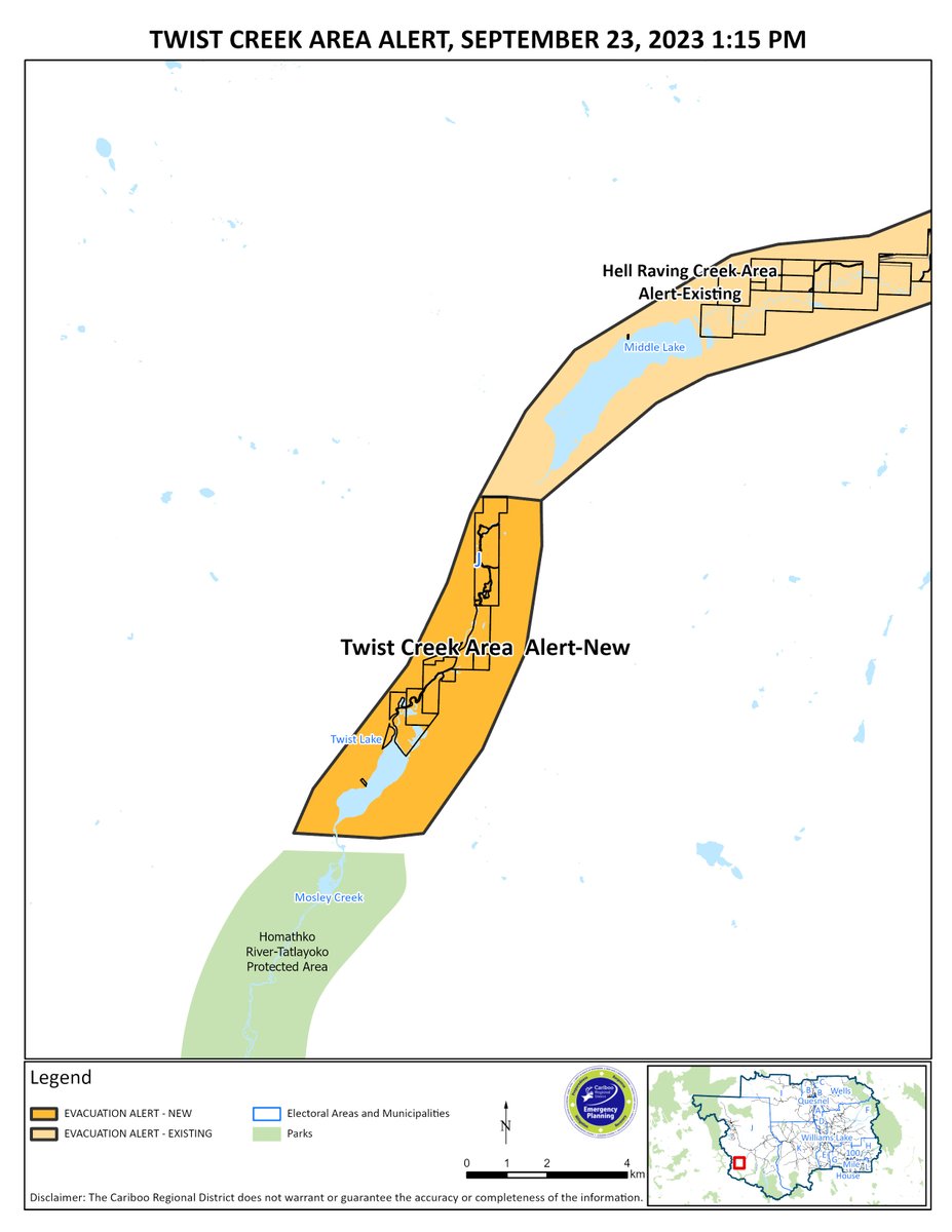 The Evacuation Order for the Twist Creek Area has been downgraded to an alert. See complete details at cariboord.ca/EOCorderalerts. #CaribooFires #BCWildfire @BCGovFireInfo @EmergencyInfoBC