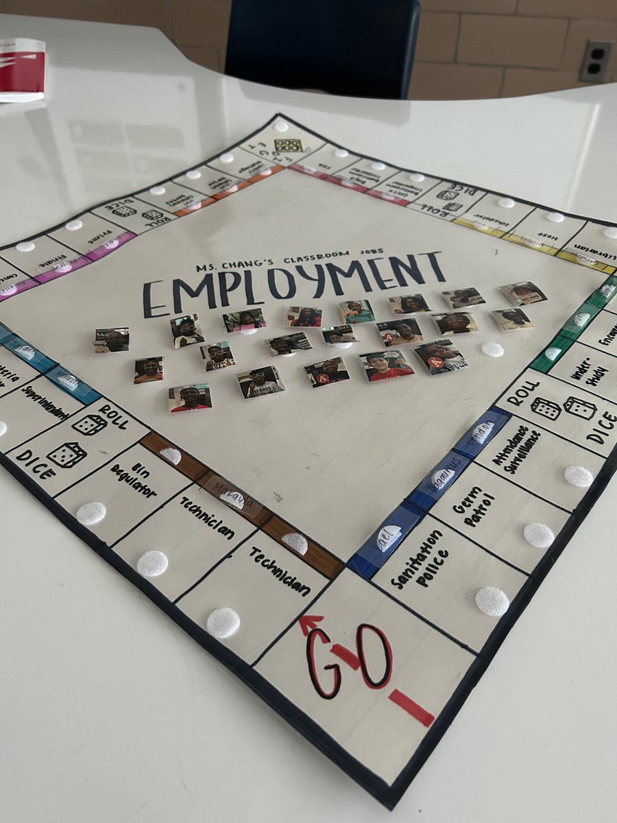 MrsShelbyWood's tweet photo. Classroom jobs linked to class commitments and put into game form? Yes please! ๐๐ผ Ms. Chang & her 5th graders are models for class family unity & interdependence ๐ซ #HalsteadProud https://t.co/q3swYZous2