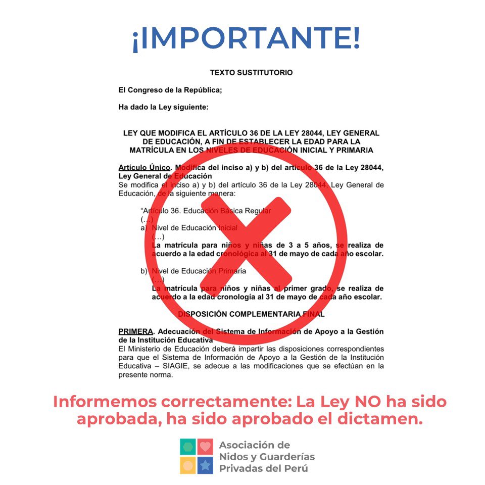 AngpPeru's tweet image. ¡Informemos correctamente!
Este es un dictamen que creemos afectará y tendrá un impacto negativo en la niñez. Además qué hay estudios que avalan la importancia de la madurez de los niños para desarrollar habilidades para la vida 
@pcmperu @congresoperu @MineduPeru