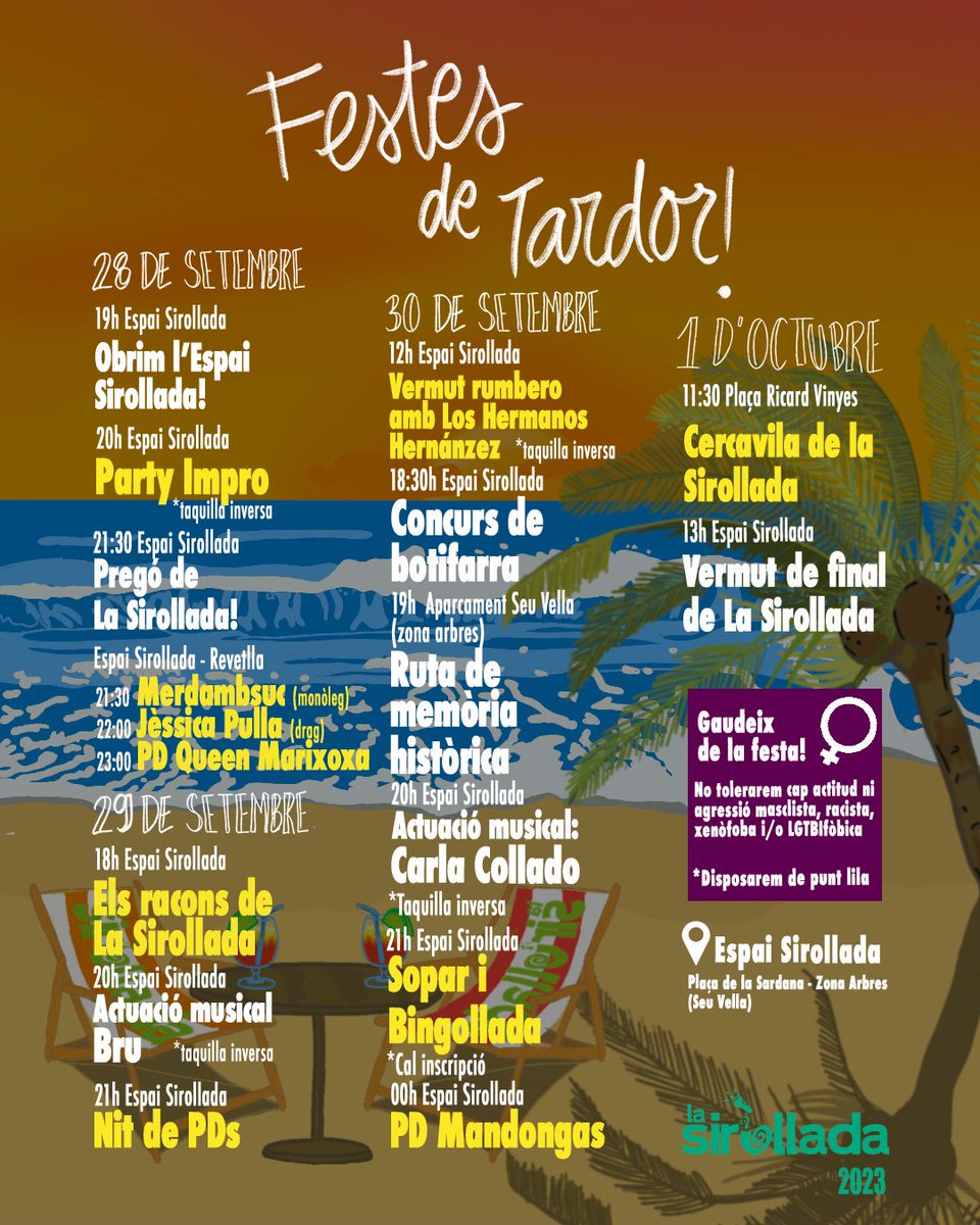LaSirollada's tweet photo. 💚 PROGRAMA #LaSirolladaTardor23!

🎉 Una desena d'entitats, gairebé una quinzena d'activitats i diverses actuacions musicals en directe. Ja ho tenim tot preparat perquè gaudiu d'aquestes festes!

💥 Que no s'acabi l'estiu i les festes populars! https://t.co/VIkXx6HSmZ