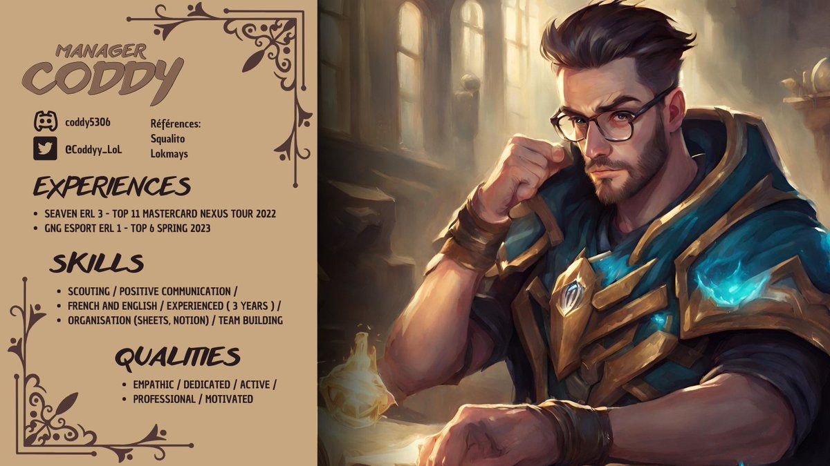 Hello, I'm LFT for 2024 as LoL team Manager.

I want to explore my options, so I'm open to any proposition. Contact me through DMs. 
🔁and ❤️ appreciated.  

Refs
<a href="/squalito_lol/">Squalito</a> 
<a href="/Lokmays/">Lokmays 🇵🇸</a>