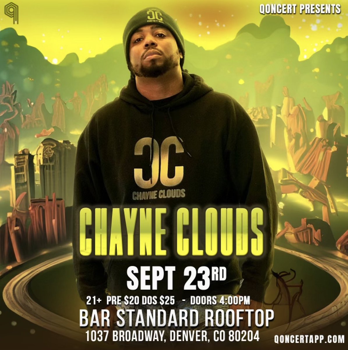 qoncertapp's tweet photo. Chayne Clouds about to come turn up on the rooftop tonight! 🔥🔥🔥

#independentartist #livemusic #concert #rapper #denver #coloradorapper #hiphop #indie #music https://t.co/7gLi5iBsWr
