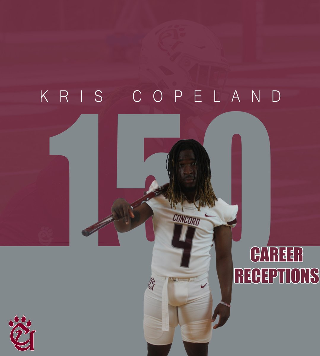 CUMountainlions (@cumountainlions) on Twitter photo On Saturday, Kris Copeland became the fifth player in <a href="/ConcordFootball/">Concord University Football</a> program history to record 150 receptions On Saturday, Kris Copeland became the fifth player in <a href="/ConcordFootball/">Concord University Football</a> program history to record 150 receptions