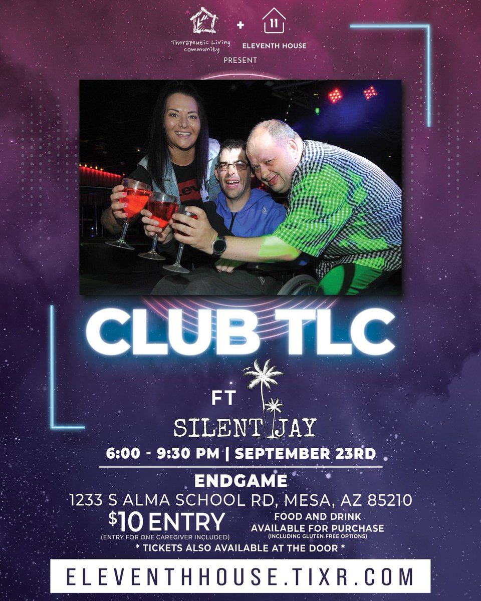 jordan11house's tweet photo. As the owner of @eleventh_house_ we're proud to host Club TLC, providing a welcoming space for adults with I/DD disabilities. Help us spread the word, so everyone can enjoy the party 🕺💃 Silent Jay is ready to rock it! See you tonight! 💜 #EleventhHouse #ClubTLC #Inclusivity https://t.co/S8ANWIJjOz
