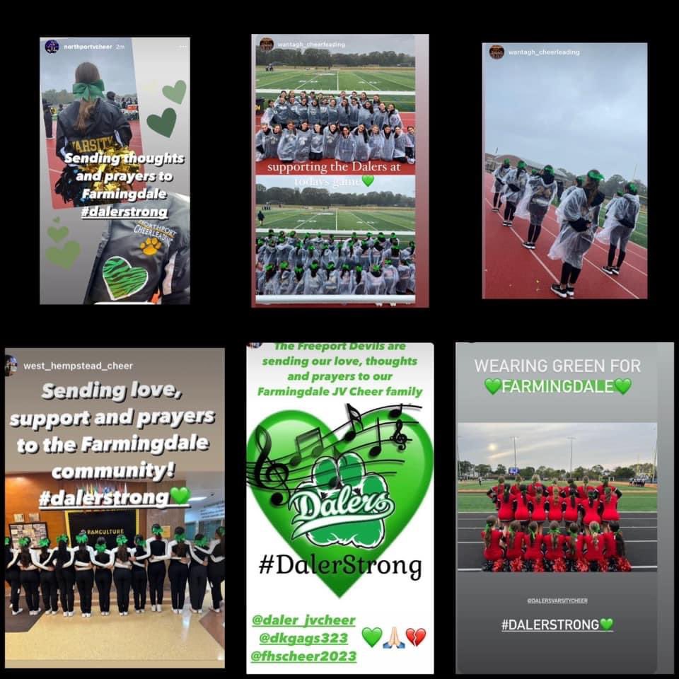 Thank you all for supporting the Dalers! Freeport High School Varsity Cheer; Seaford Cheer; Wantagh Cheerleading; West Hempstead; Northport High School; Island Trees Cheer Booster Club 💚🤍 #dalerstrong