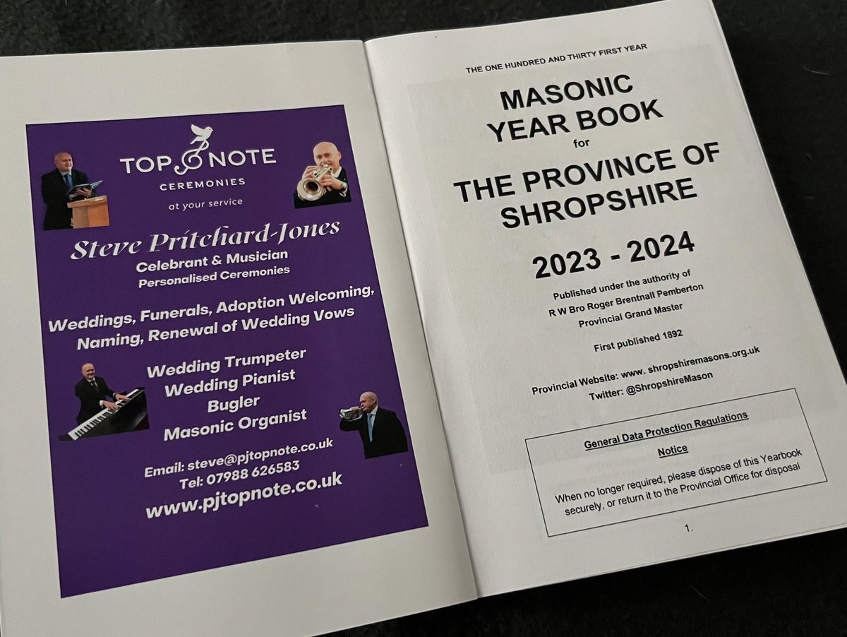 I’m very happy with my new advert in the Shropshire Masonic Year Book 2023-2024

pjtopnote.co.uk

steve@pjtopnote.co.uk

#advert #masonicyearbook #shropshire #celebrant #weddingtrumpeter #weddingsndeventspianist @ShropshireMason