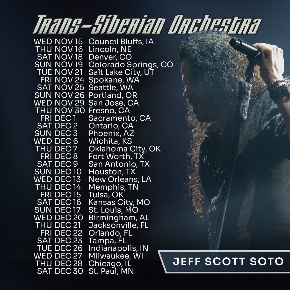 As promised, here are the dates I'll be part of for this year's TSO tour, see you on the road soon!! @trans_siberian