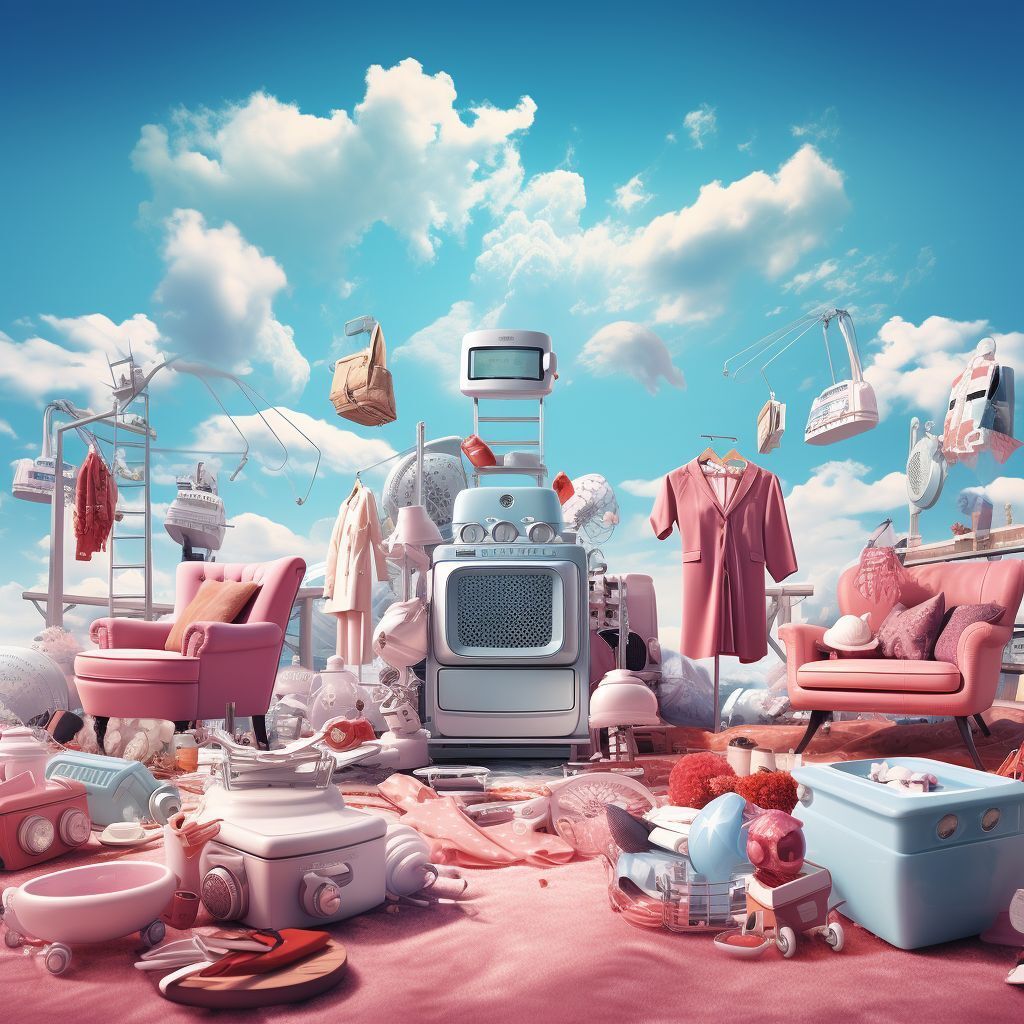 mjmasterpieces's tweet photo. 2) shopping dreamland with retail items like cloth shoes vacuum cleanner toaster tea pot in the set bright colour bright sky --s 250 #nft #AI #art #painting #nftartist #AIartgallery #DigitalArt #artwork #AIart #generativeart #GenerativeAI #artwork #artis… https://t.co/yren8nxFlD https://t.co/EJY642ovef