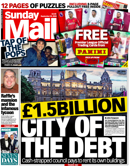 Sunday_Mail's tweet image. Here is tomorrow's Sunday Mail front page which leads on Glasgow City Council paying £1.5bn to rent its own buildings over 30 years to settle £770m of equal pay claims

#TomorrowsPapersToday #scotpapers @hendopolis