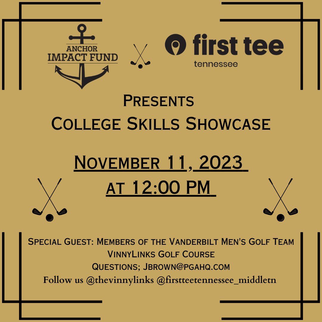 Excited to participate in the College Skills Showcase partnered with the First Tee of Nashville! Can’t wait to work with the First Tee and give back to the game of golf to help the next generation of golfers succeed! #AnchorImpact