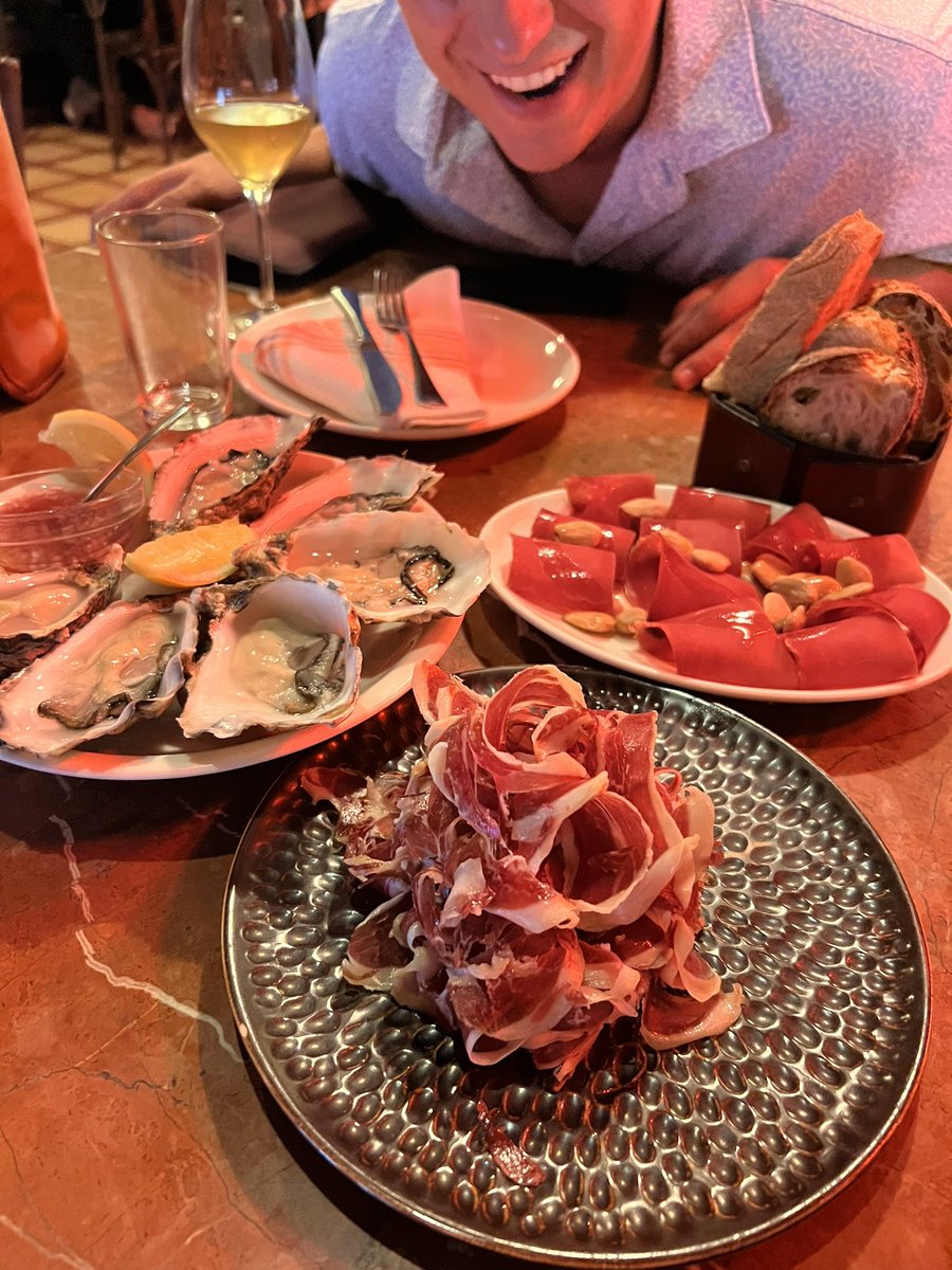 Hondoworldwide's tweet photo. Day 2- Barcelona 
The gang let their hair down a little too hard on night 1. Wounded. 
Iberico ham, oysters, dry aged tuna, and every wine from the hottest natural wine makers in all of Spain. https://t.co/Lx9KB0g4JD