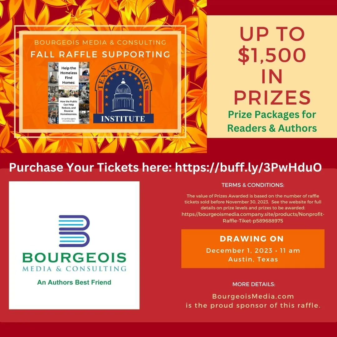 Prize Level 3 is where the real treasures await! Win a bundle of print books, an Authors Marketing Package worth over $1,250, or a $300 Amazon Gift Card. Buy your raffle tickets today! #RaffleTreasures #SupportNonprofits <a href="/TAIHistory/">TX Authors Institute</a> &amp; #HelpHomelessFound buff.ly/3PwHduO