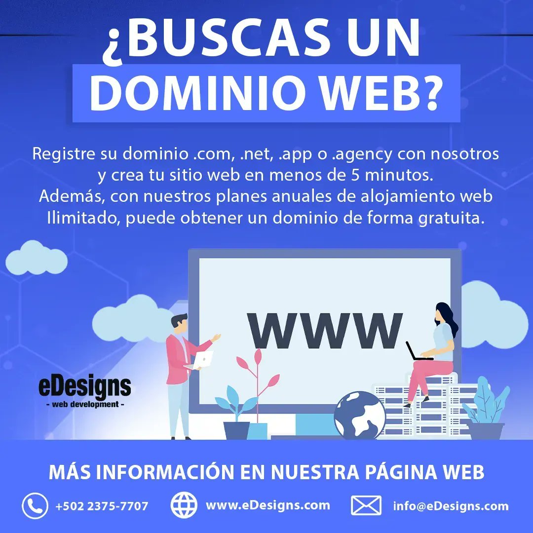 eDesignsCompany's tweet photo. ¿Buscas un dominio web? 

Registre su dominio .con, .net, .app o .agency con nosotros y crea tu sitio web en menos de 5 minutos. 

Además, con nuestros planes anuales de alojamiento web ilimitado, puede obtener un dominio de forma gratuita. 

🔗 https://t.co/hEVRbW1VUZ https://t.co/DIhziAKsbE