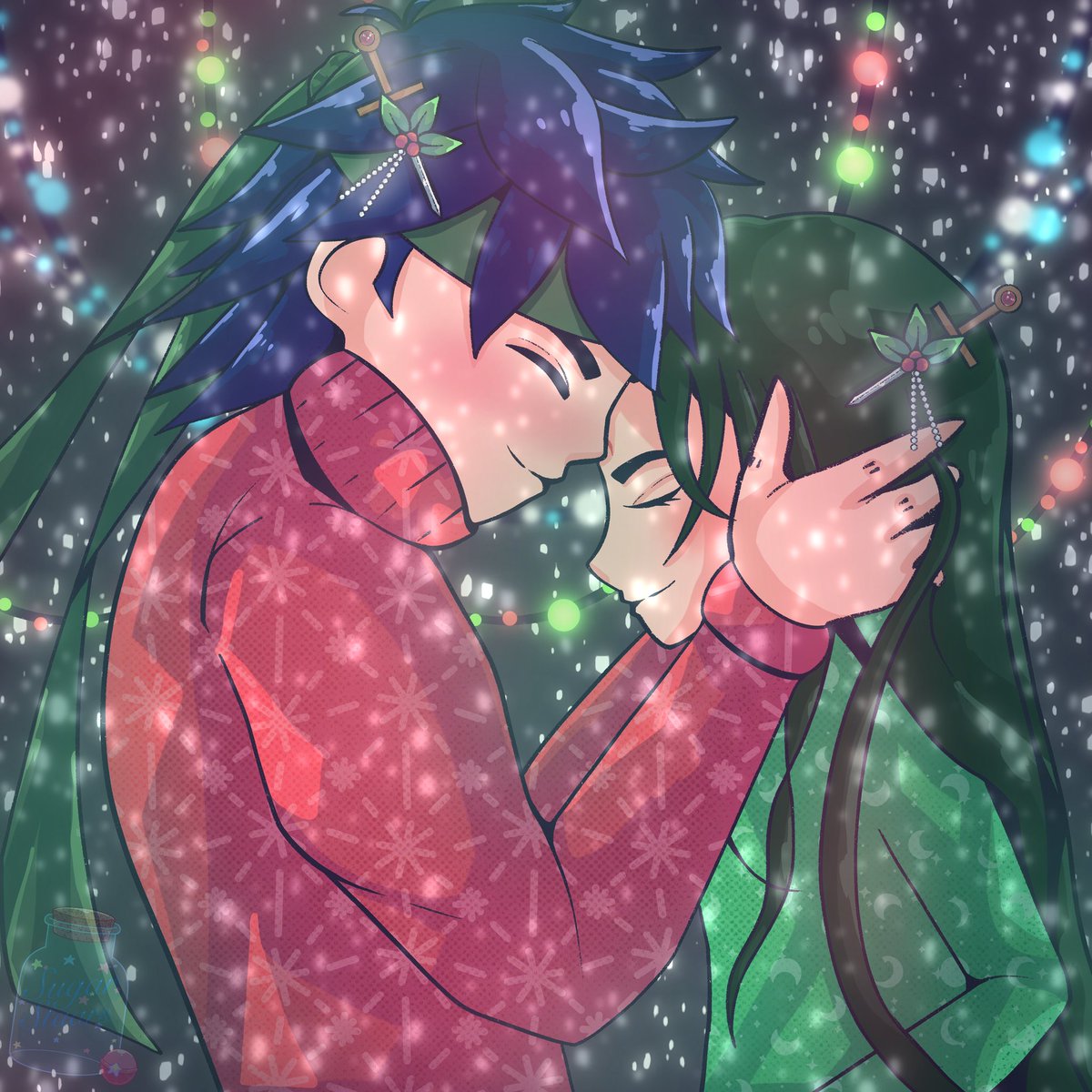 SugarStaars's tweet photo. This may or may not be my only piece for this ikesoren week bc I got sick, but I wanted to participate! Here's everyone's favorite couple celebrating Christmas together with matching hair pins 🥰  #ikesorenweekencore https://t.co/KgI2yctdd1