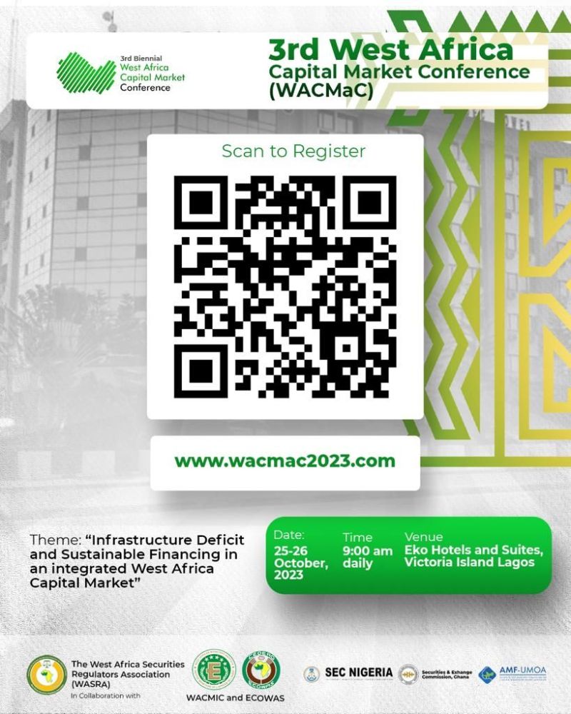 WACMaC2's tweet photo. Registration is now open for the 3rd West Africa Capital Market Conference. This year's conference features policymakers, capital market experts and  sessions on regional bonds, de-risking investments in infrastructure projects, and much more.  Register at https://t.co/86bkAvLz0x https://t.co/nEyZCPOcY0