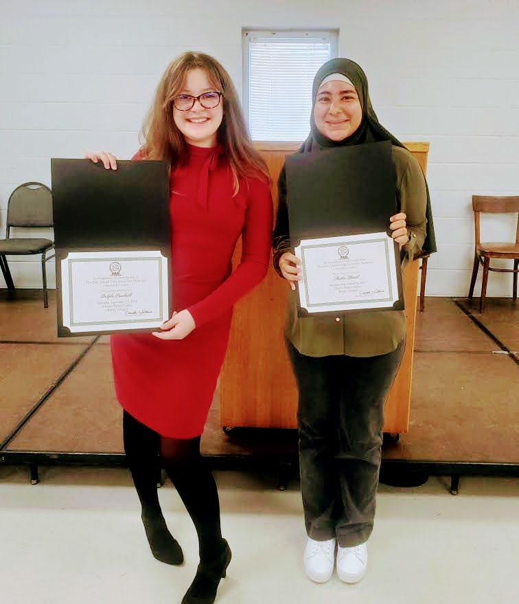 Shatha Khatib-Jabra (right) won first place in the Floyd Against Drugs First Annual Oratorical Contest held today. Delyla Paschall (left) placed third. Contestants were asked to deliver speeches on the topic: Living drug-free is a life worth celebrating. Congratulations to both!