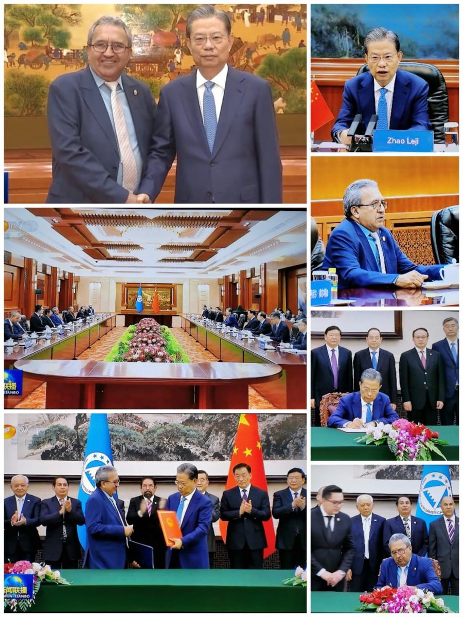 PARLACEN's tweet photo. La República Popular China como Observador Permanente y el @PARLACEN elevan futuro de relaciones al suscribir Acuerdo de Incorporación; entre Presidente HD Amado Cerrud y Presidente del Comité Permanente de la Asamblea Popular Nacional de la República Popular China, Sr. Zhao Leji https://t.co/oCtfDISPb0
