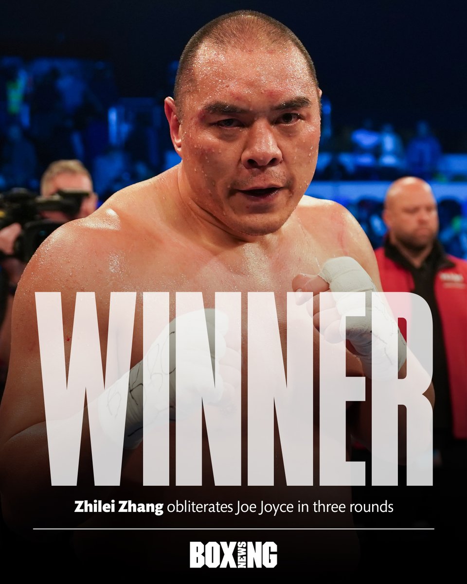 BoxingNewsED's tweet photo. 𝗭𝗵𝗮𝗻𝗴 𝗞𝗢𝘀 𝗝𝗼𝘆𝗰𝗲 𝗶𝗻 𝘁𝗵𝗿𝗲𝗲 🧨

Impressive finish from Zhilei Zhang, who knocks out Joe Joyce in brutal fashion inside three rounds.

 #ZhangJoyce2 https://t.co/xufA8AzpWS