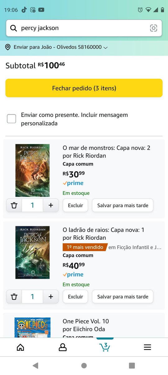 DBSptbr's tweet photo. @felipeneto Percy Jackson pq achei os filmes legais e queria começar a ler os livros aí One Piece coloquei pra completar pq o terceiro livro passava o limite https://t.co/GhcYR81Nve