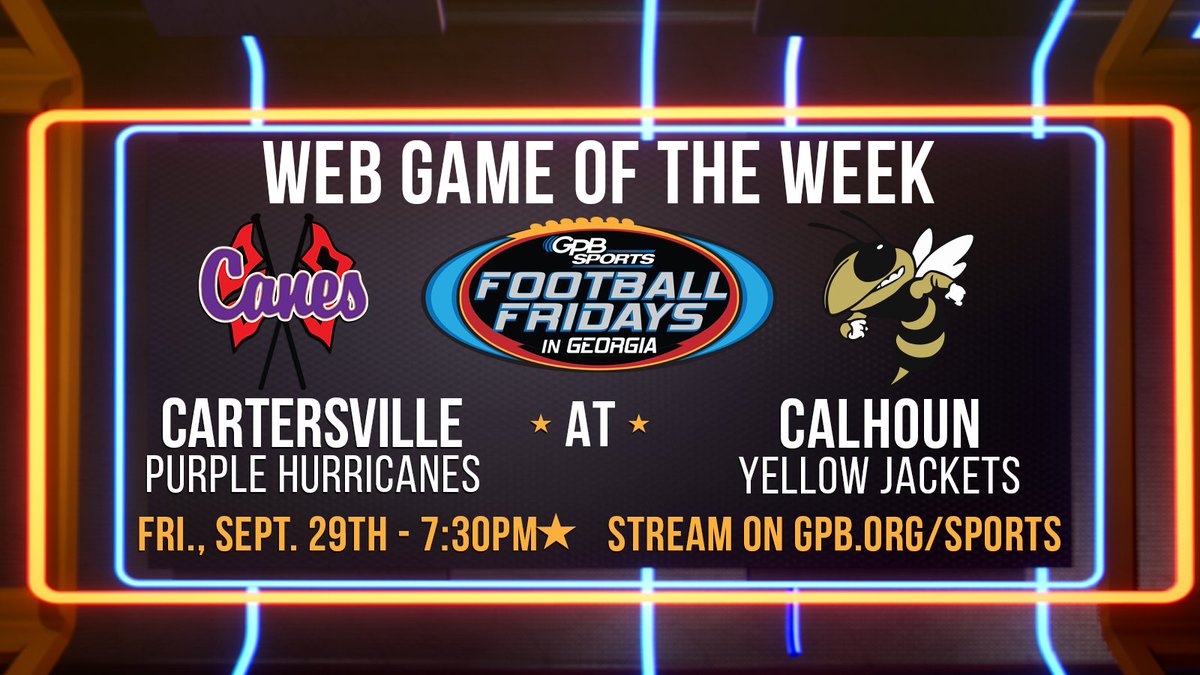 GPBsports's tweet photo. 🏈GPB Web Game of the Week 🏈
Next Friday we will be live streaming the @CHSHurricaneFB vs. @CHSJacketsFB game live on https://t.co/eIgMhPHo7n, YouTube and the GPB Sports App at 7:30 PM E.T.

Our stream will only provide video and sound.
▶️https://t.co/LRANUTK4YJ https://t.co/uXPyKyGwHJ