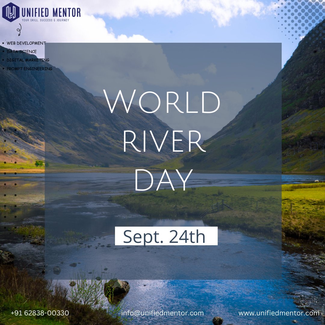 Happy World River Day! Let's raise awareness about the importance of rivers and work together to protect them.

#WorldRiverDay #ProtectOurRivers
#RiversAreLife #WaterIsLife
#CleanWater #RiversAreEssential
#RiversNeedOurHelp
#DoYourPartForRivers
#UnitedMentor
