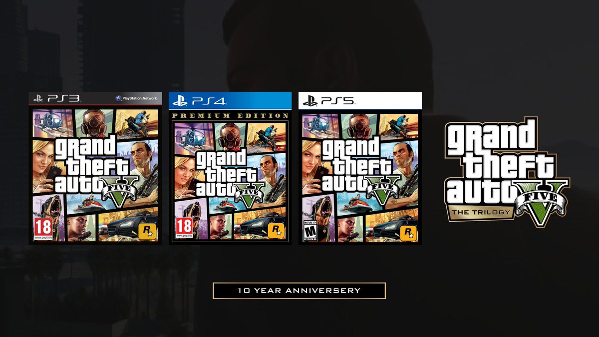 GTA6INF0's tweet photo. #RockstarGames is set to release the Grand Theft Auto 5 trilogy!
 3 #GrandTheftAutoV games in one package 📦 
PS3/PS4/PS5 ALL IN ONE 💫
"Coming soon" - RockstarGames Newswire https://t.co/HgXFePyPhm