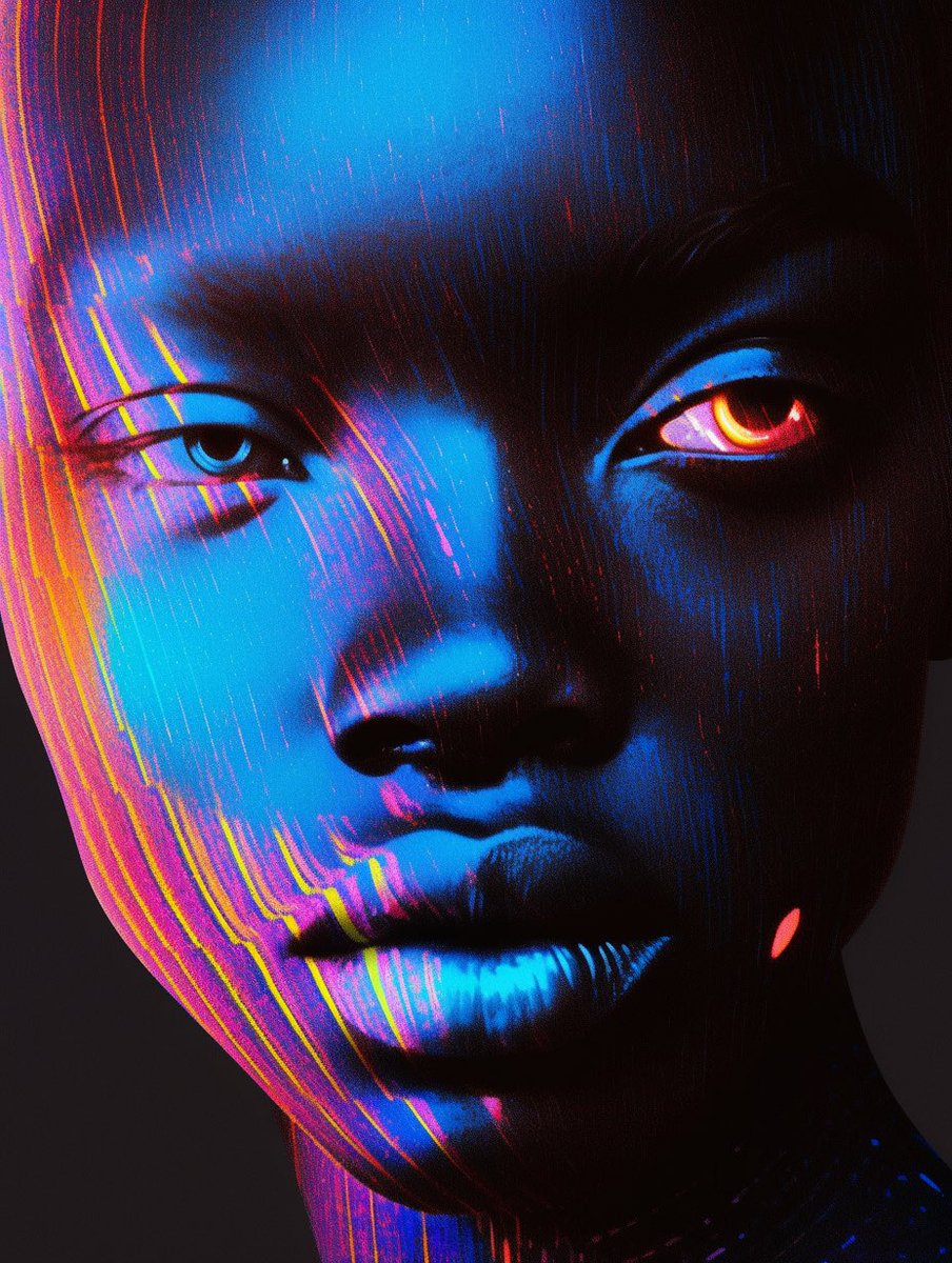 Prompt: A beautiful dark skinned woman, face hidden, cinematic, Risograph, iridescent CMYK, 35mm, photo by a photographer —ar 3:4 —niji 5 #midjouney
