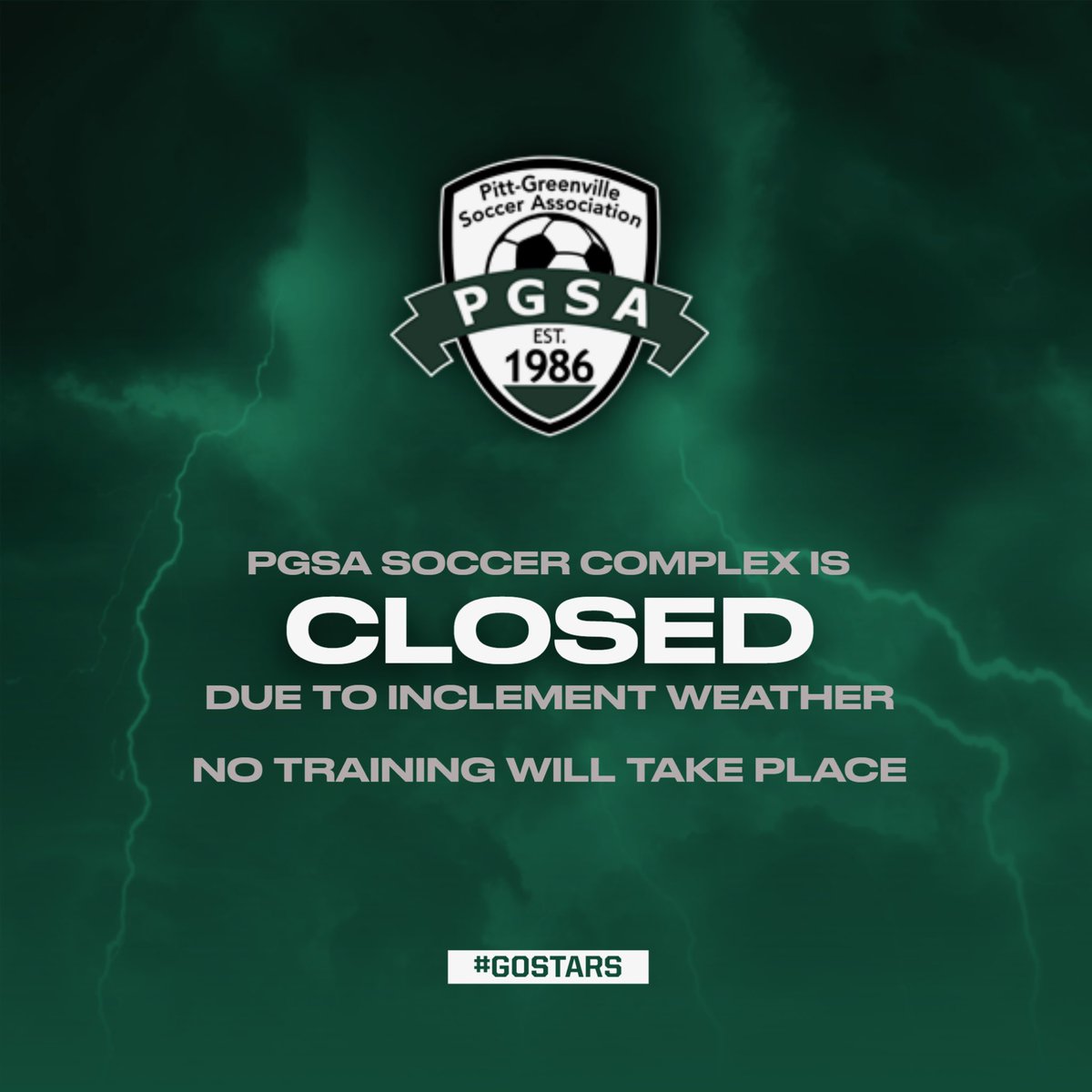 🚨🚨Due to poor field conditions from the rain, the PGSA soccer complex will remain closed for tomorrow Sunday September 24. Coaches and managers have been notified 🚨🚨